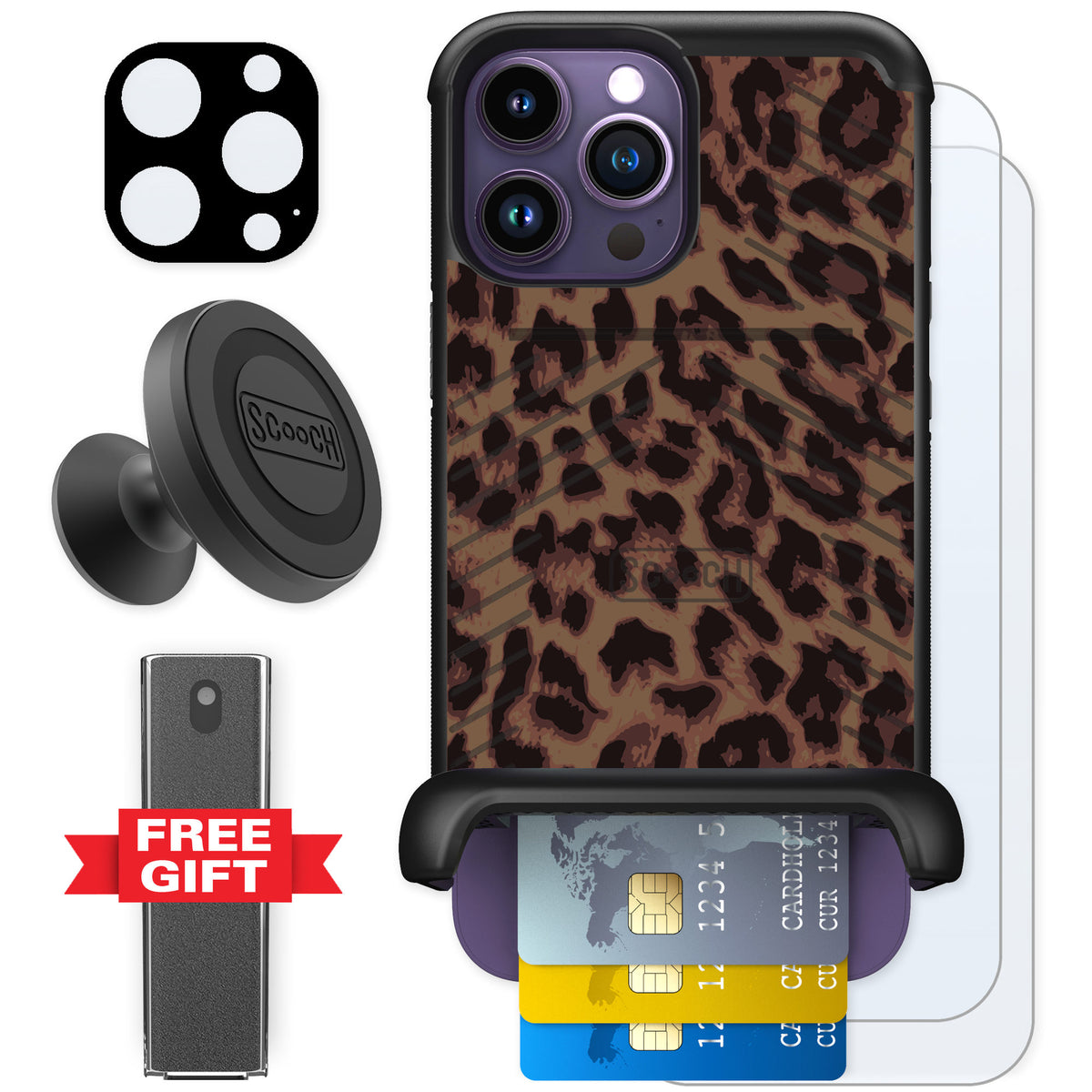 Scooch Wingmate Luxe Leopard for iPhone 14 Pro Max — Defender Bundle