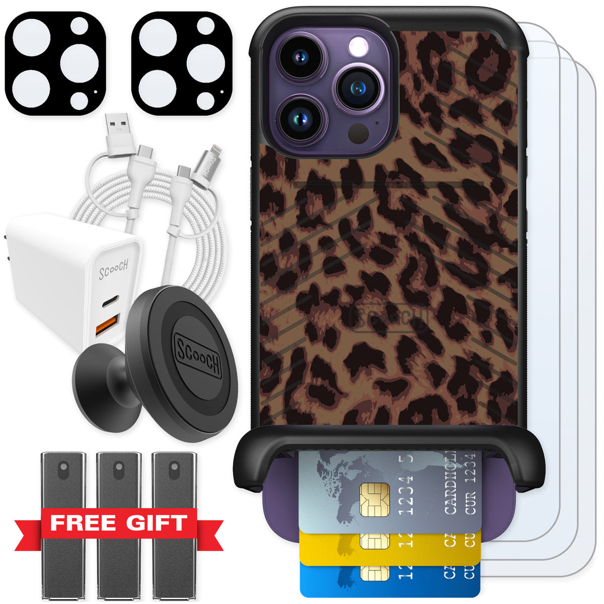 Scooch Wingmate Luxe Leopard for iPhone 14 Pro Max — Ultimate Bundle