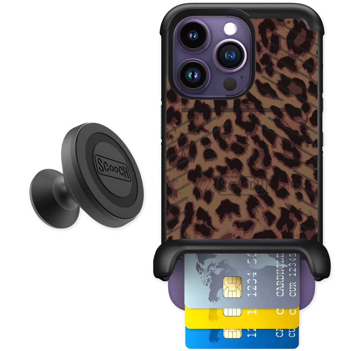 Scooch Wingmate Luxe Leopard for iPhone 14 Pro — Starter Bundle