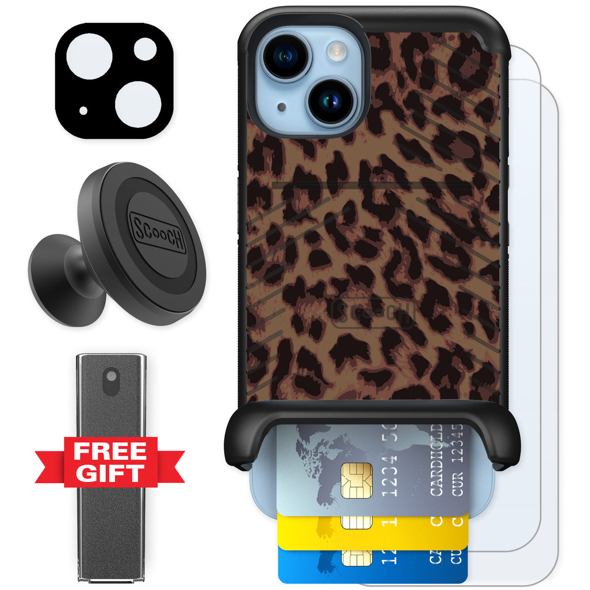 Scooch Wingmate Luxe Leopard for iPhone 14 — Defender Bundle
