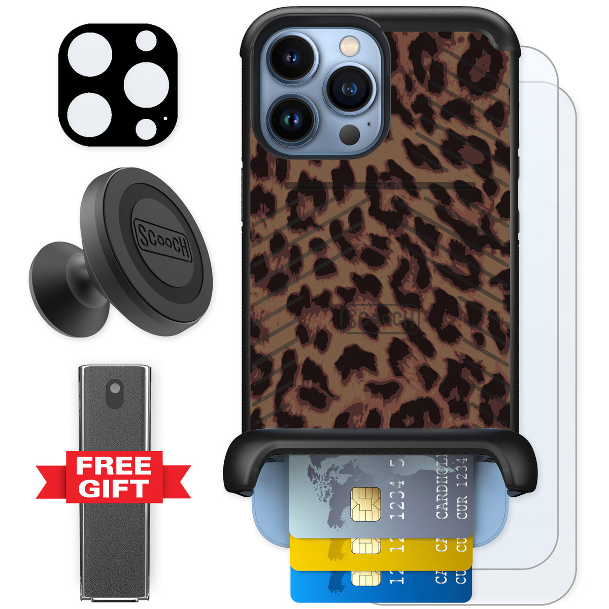 Scooch Wingmate Luxe Leopard for iPhone 13 Pro Max — Defender Bundle