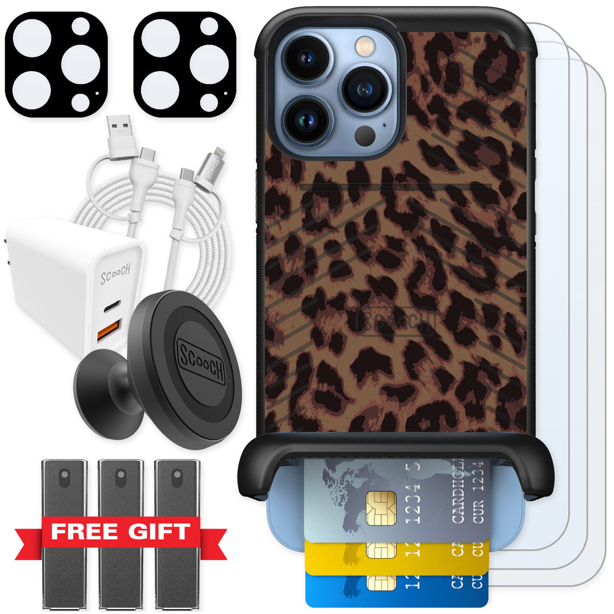 Scooch Wingmate Luxe Leopard for iPhone 13 Pro Max — Ultimate Bundle