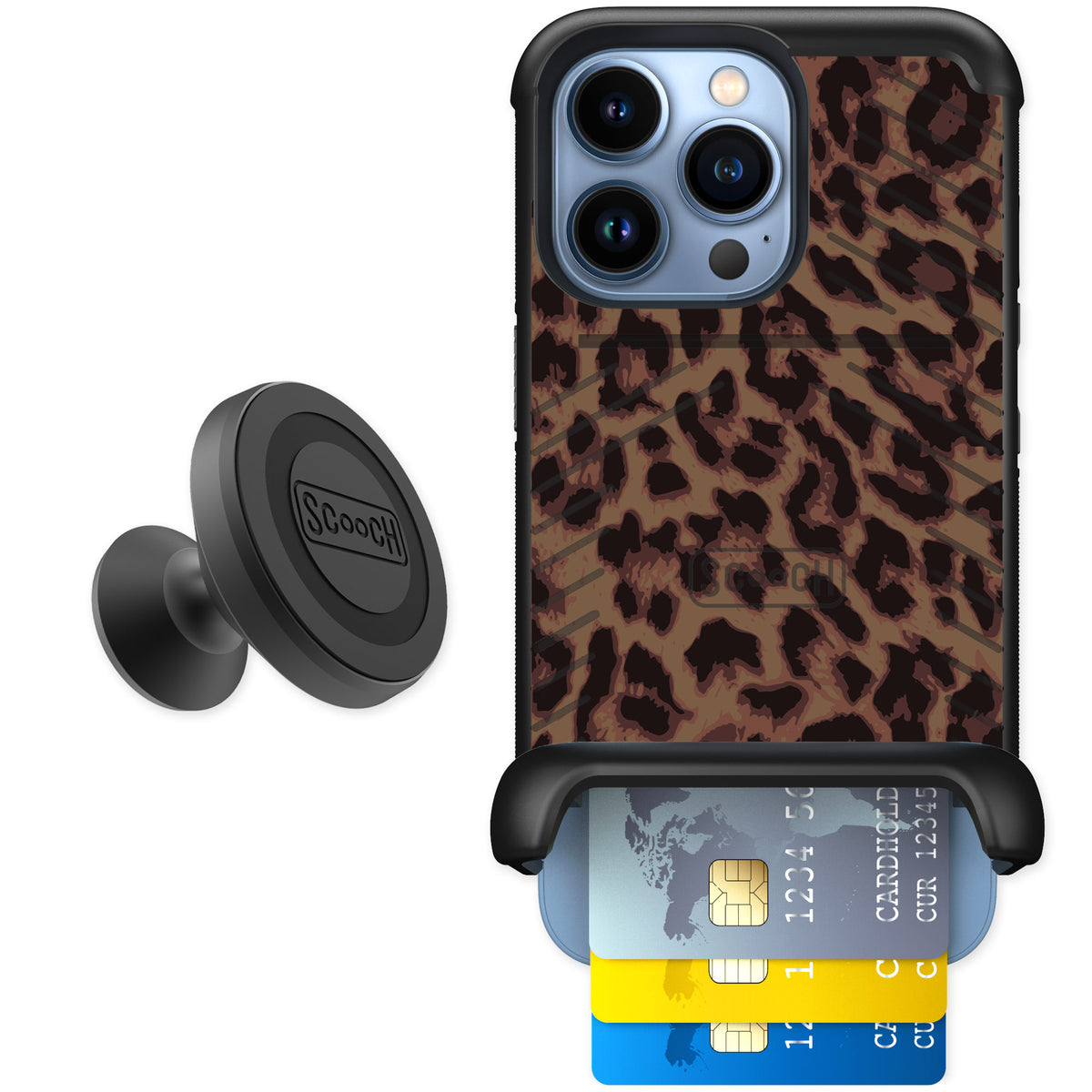 Scooch Wingmate Luxe Leopard for iPhone 13 Pro — Starter Bundle