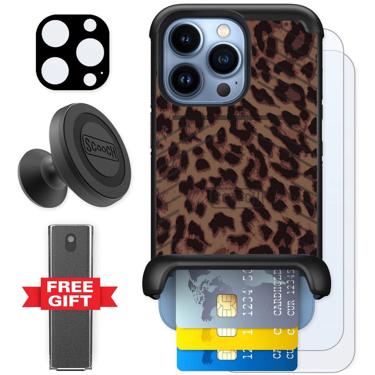 Scooch Wingmate Luxe Leopard for iPhone 13 Pro — Defender Bundle