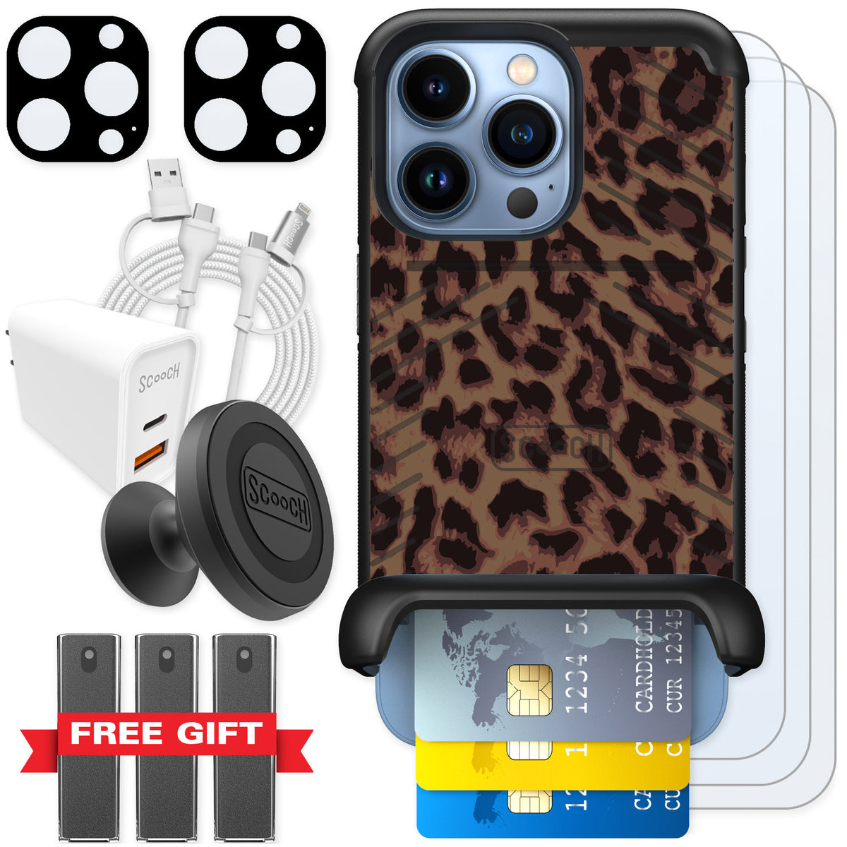 Scooch Wingmate Luxe Leopard for iPhone 13 Pro — Ultimate Bundle