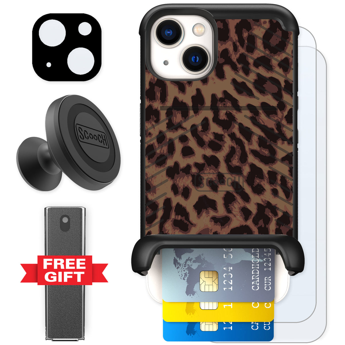 Scooch Wingmate Luxe Leopard for iPhone 13 — Defender Bundle