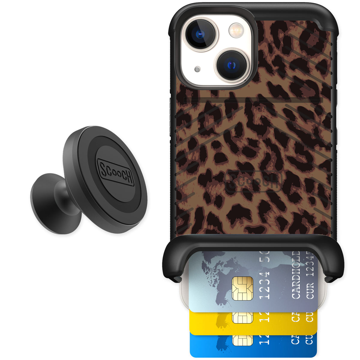 Scooch Wingmate Luxe Leopard for iPhone 13 mini — Starter Bundle