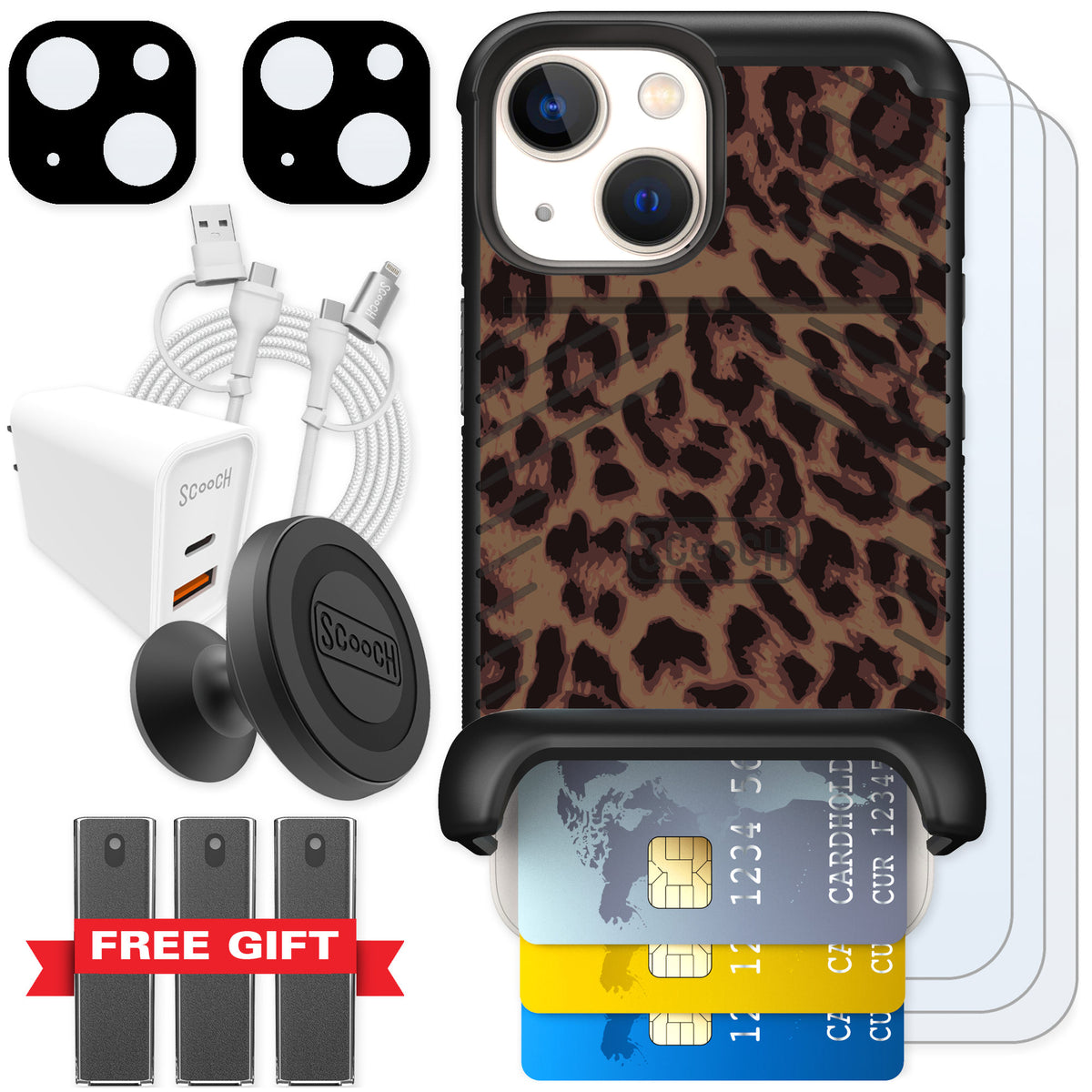 Scooch Wingmate Luxe Leopard for iPhone 13 mini — Ultimate Bundle