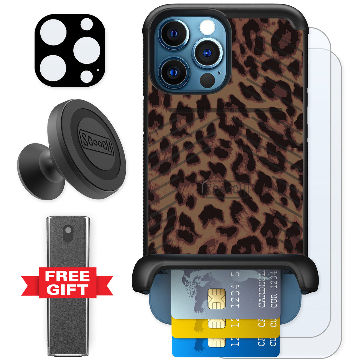 Scooch Wingmate Luxe Leopard for iPhone 12 Pro Max — Defender Bundle