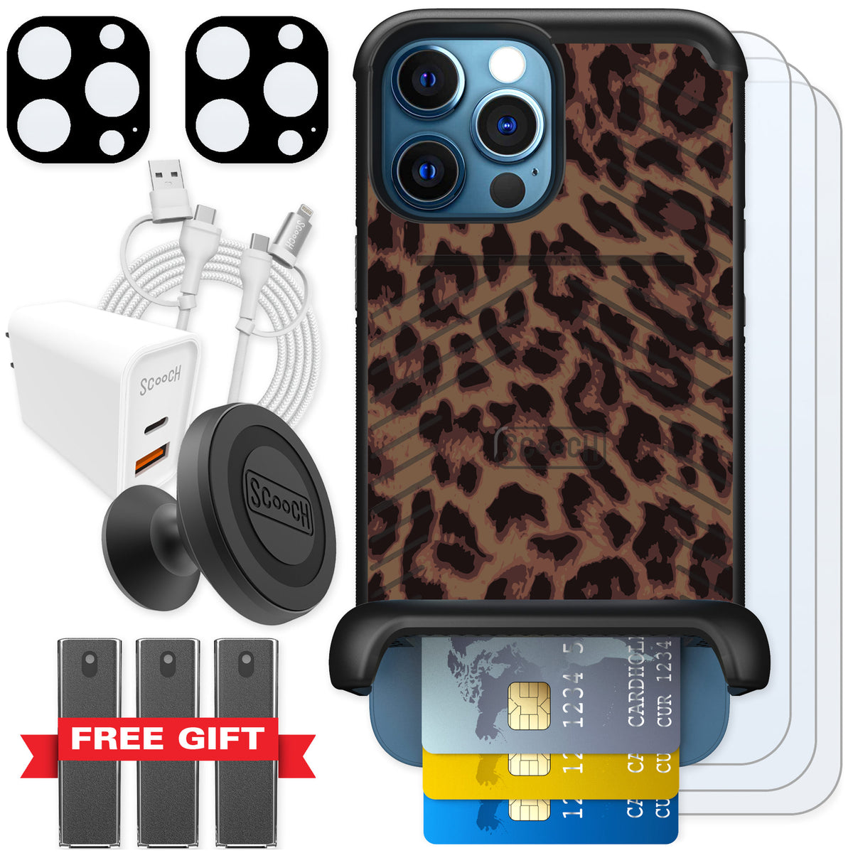 Scooch Wingmate Luxe Leopard for iPhone 12 Pro — Ultimate Bundle