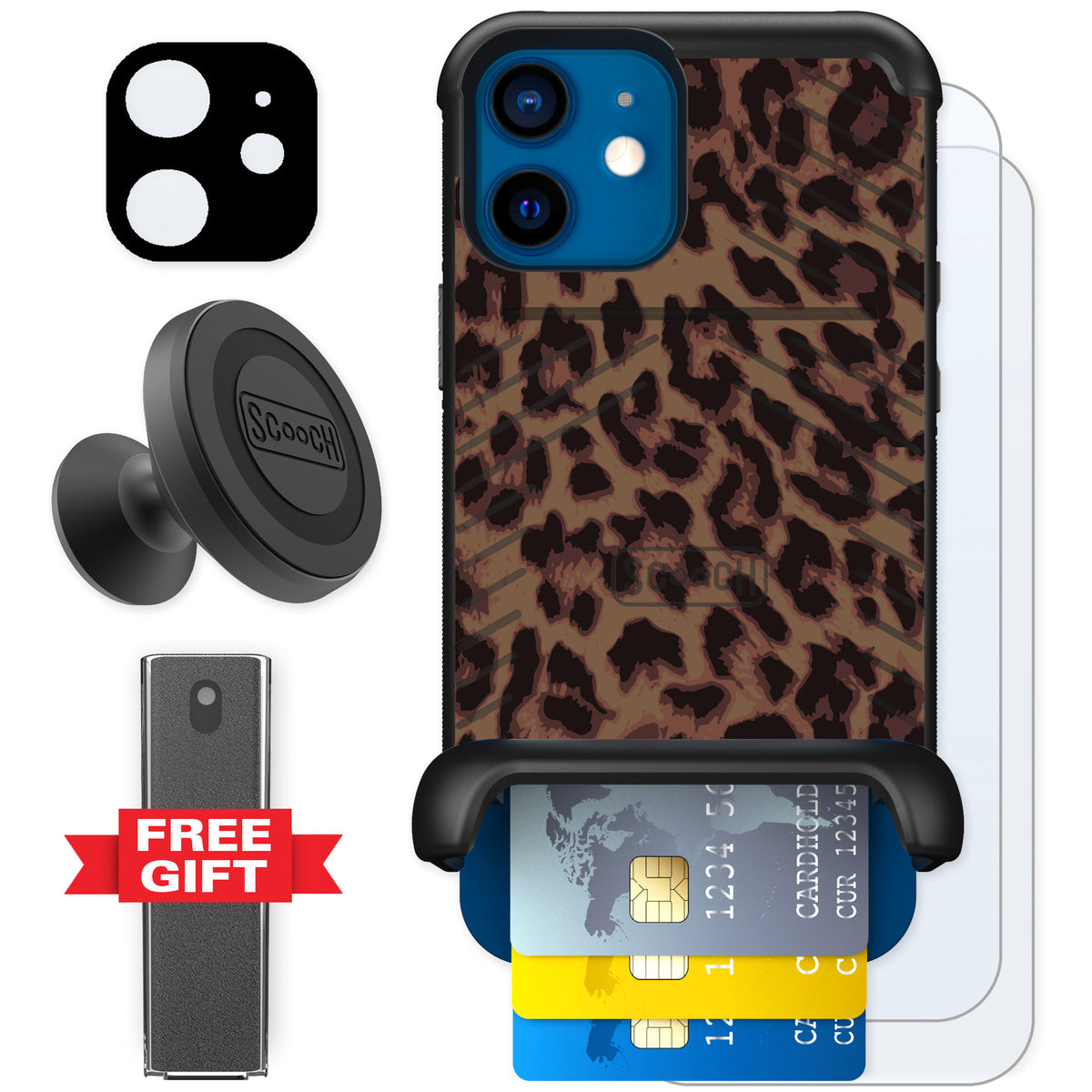 Scooch Wingmate Luxe Leopard for iPhone 12 — Defender Bundle