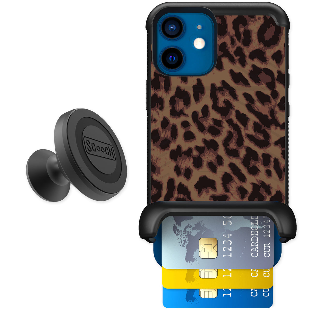 Scooch Wingmate Luxe Leopard for iPhone 12 mini — Starter Bundle