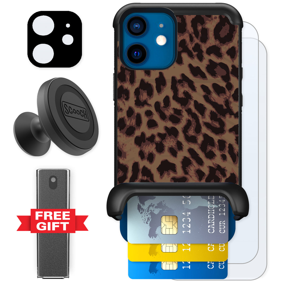 Scooch Wingmate Luxe Leopard for iPhone 12 mini — Defender Bundle