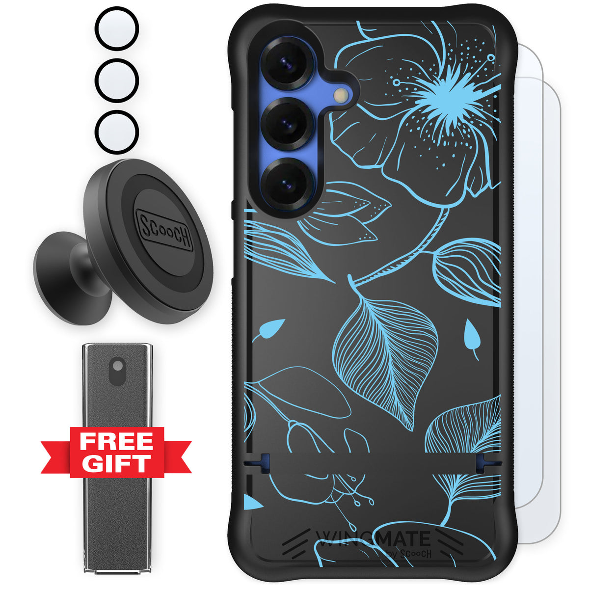 Scooch Wingmate Blue Hibiscus for Galaxy S25 — Defender Bundle