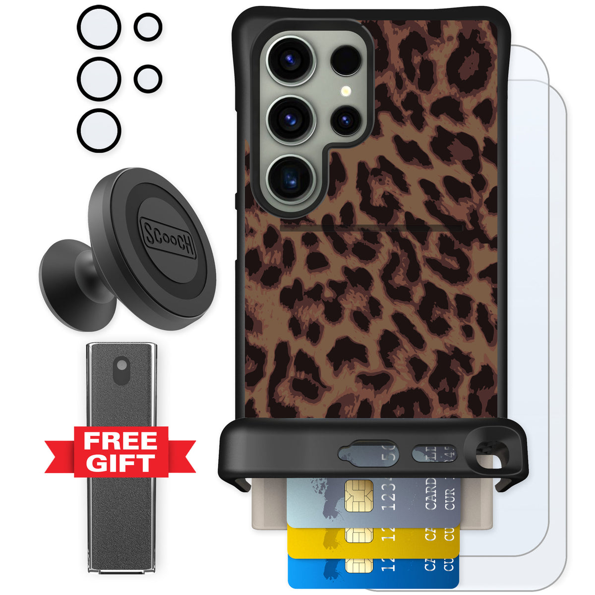Scooch Wingmate Luxe Leopard for Galaxy S24 Ultra — Defender Bundle