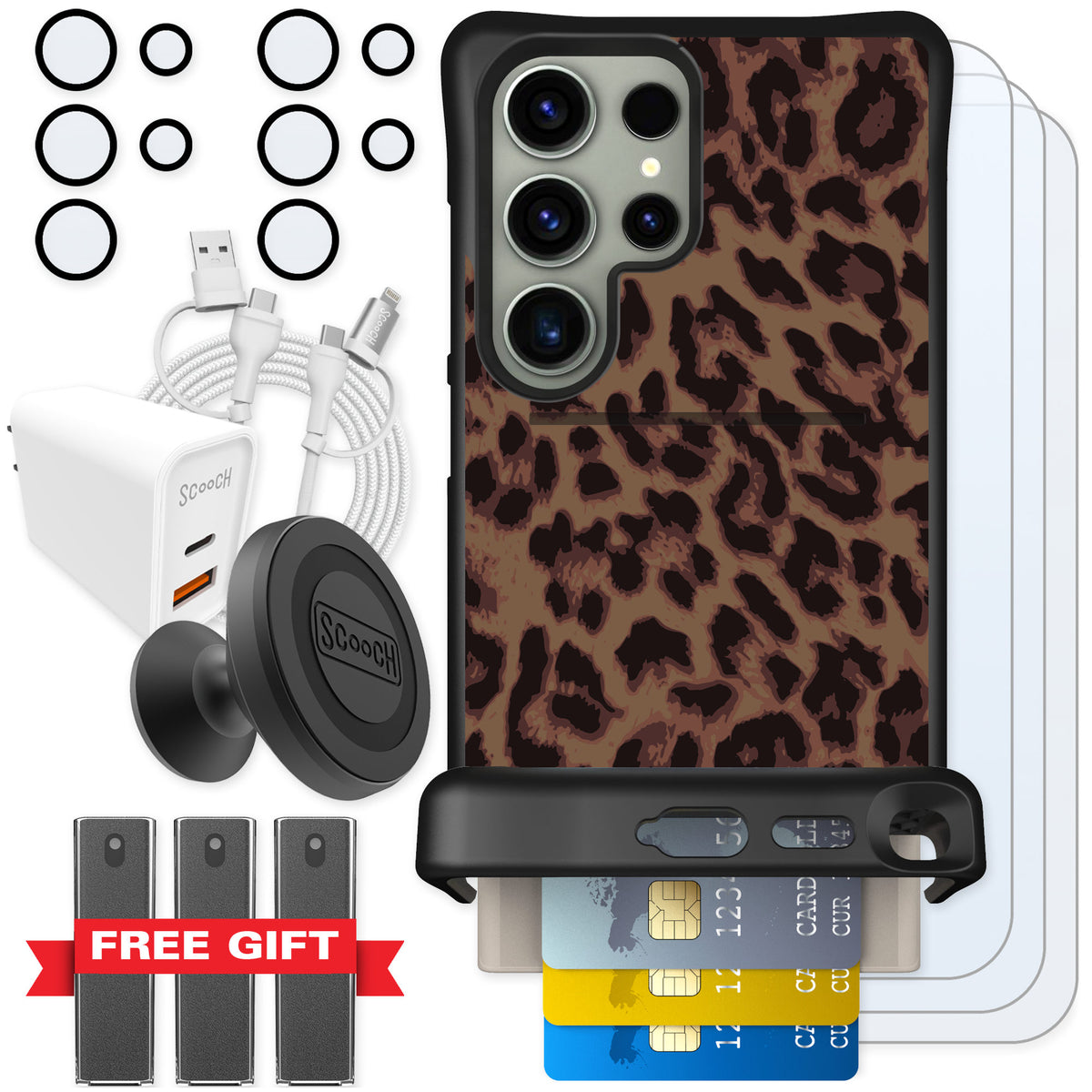 Scooch Wingmate Luxe Leopard for Galaxy S24 Ultra — Ultimate Bundle