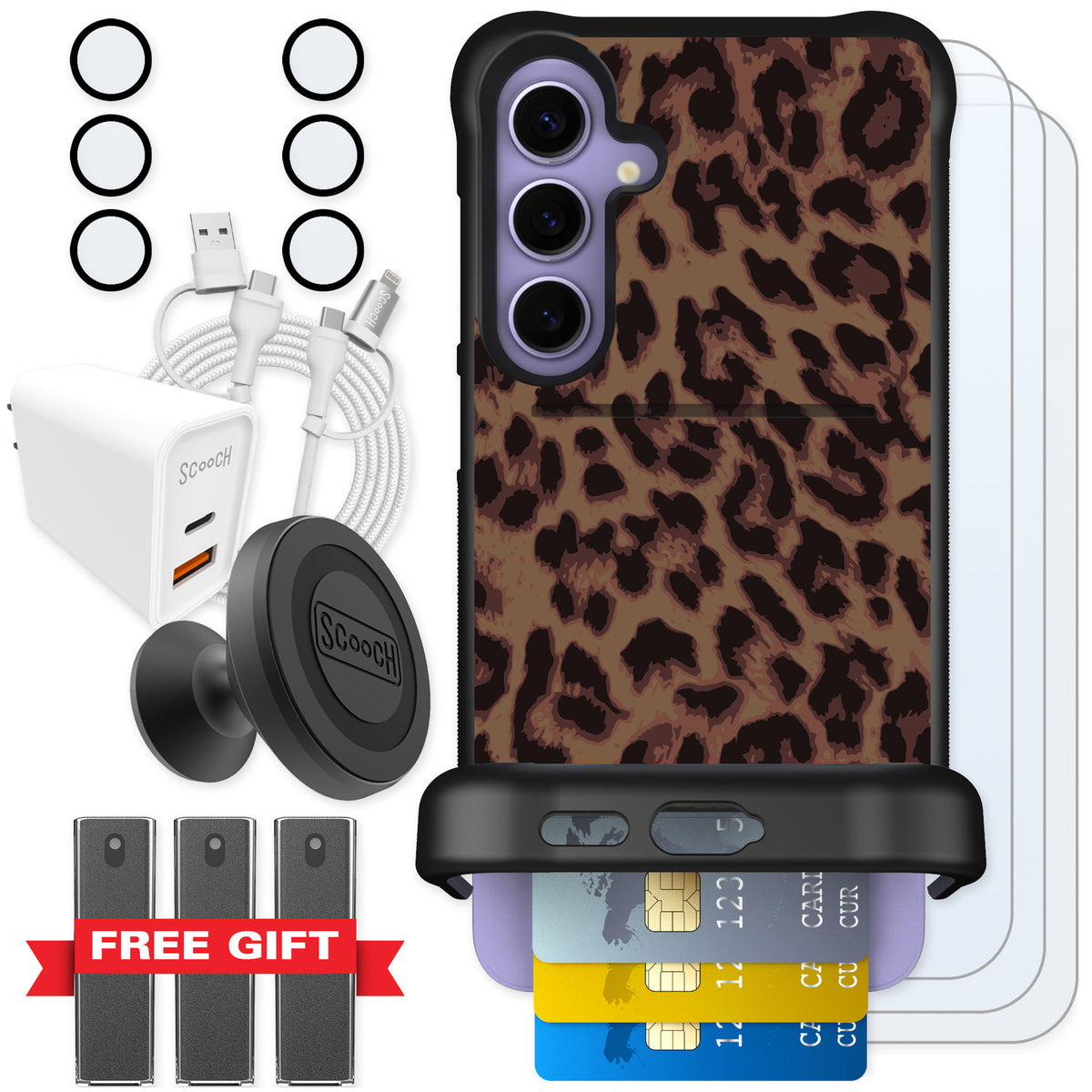 Scooch Wingmate Luxe Leopard for Galaxy S24+ — Ultimate Bundle