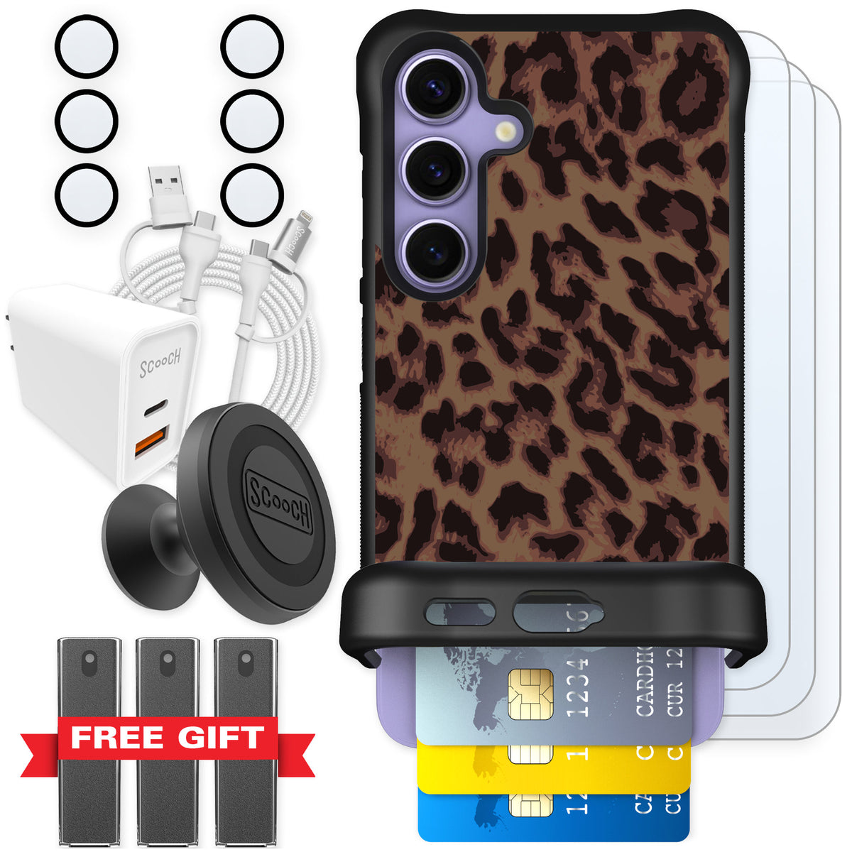 Scooch Wingmate Luxe Leopard for Galaxy S24 — Ultimate Bundle