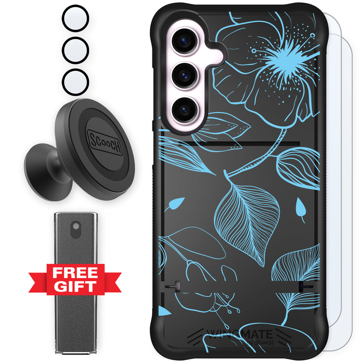 Scooch Wingmate Blue Hibiscus for Galaxy S24+ — Defender Bundle
