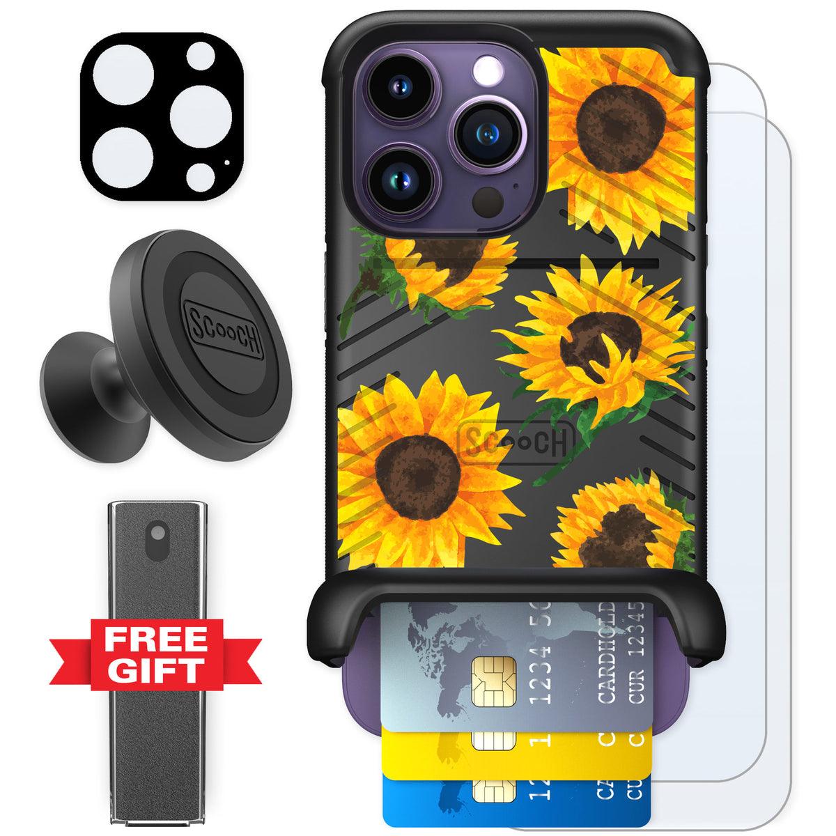Scooch Wingmate Sunflower Frenzy for iPhone 14 Pro β Defender Bundle