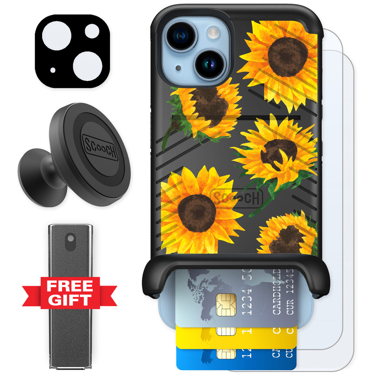 Scooch Wingmate Sunflower Frenzy for iPhone 14 β Defender Bundle
