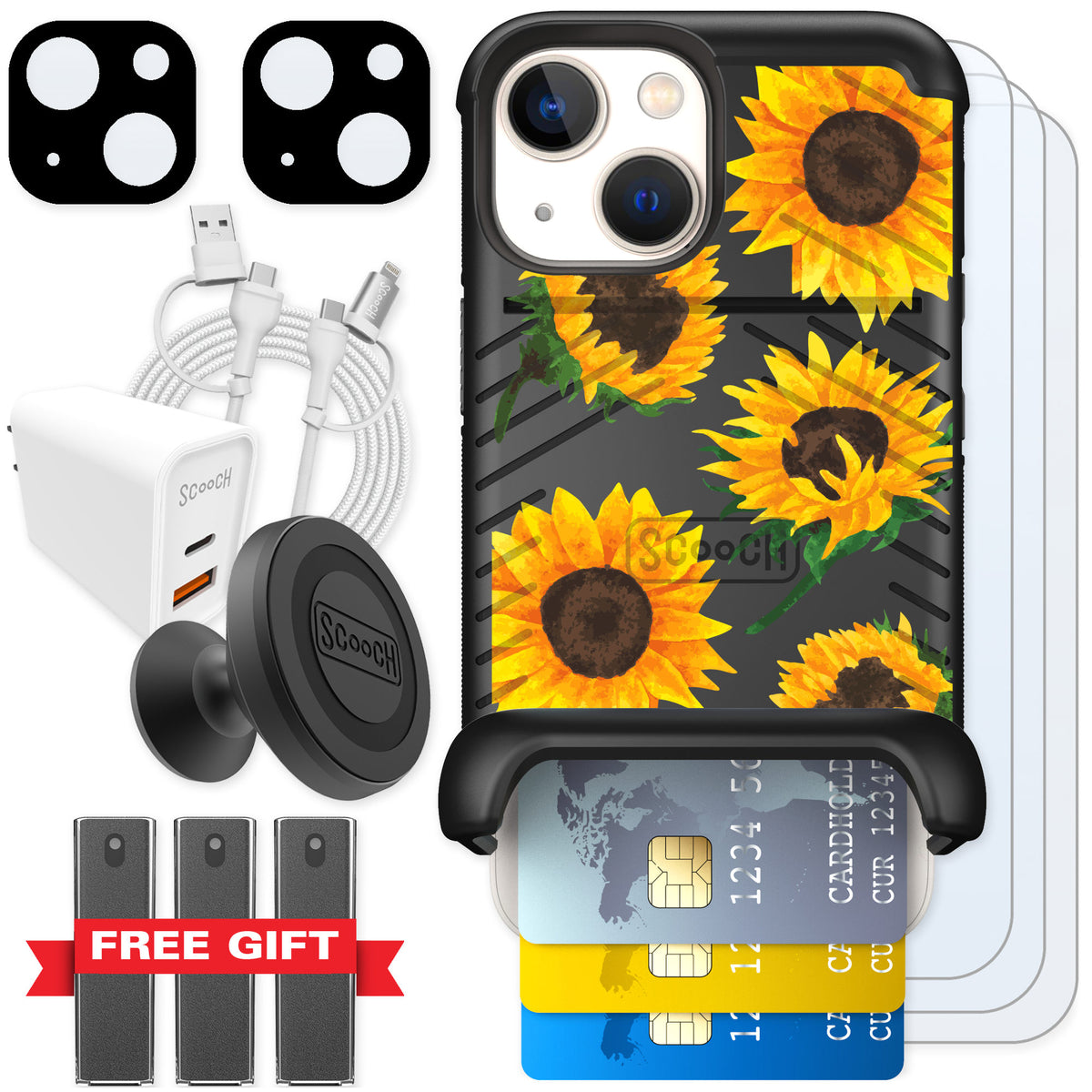 Scooch Wingmate Sunflower Frenzy for iPhone 13 mini β Ultimate Bundle