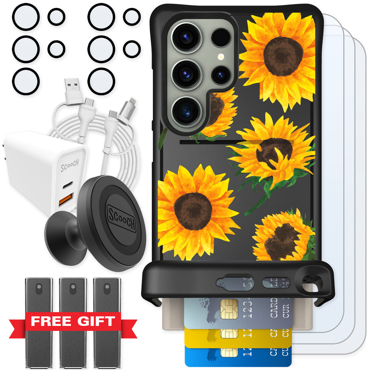 Scooch Wingmate Sunflower Frenzy for Galaxy S24 Ultra β Ultimate Bundle