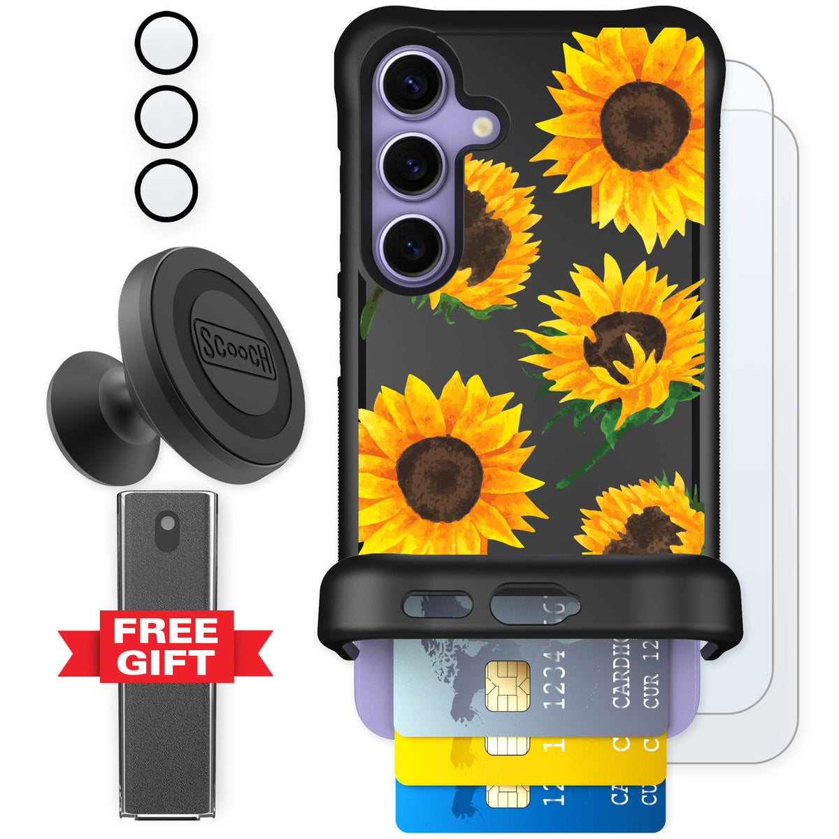 Scooch Wingmate Sunflower Frenzy for Galaxy S24 β Defender Bundle