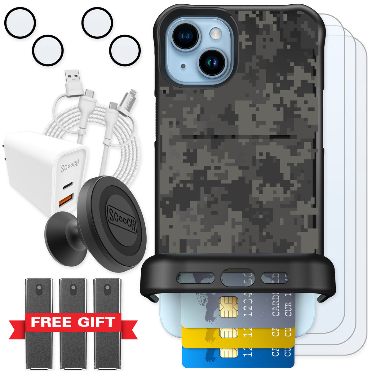 Scooch Wingmate Digi Camo for iPhone 15 Plus — Ultimate Bundle