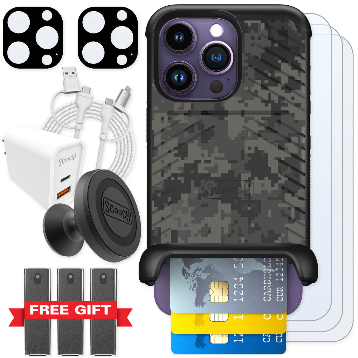 Scooch Wingmate Digi Camo for iPhone 14 Pro — Ultimate Bundle