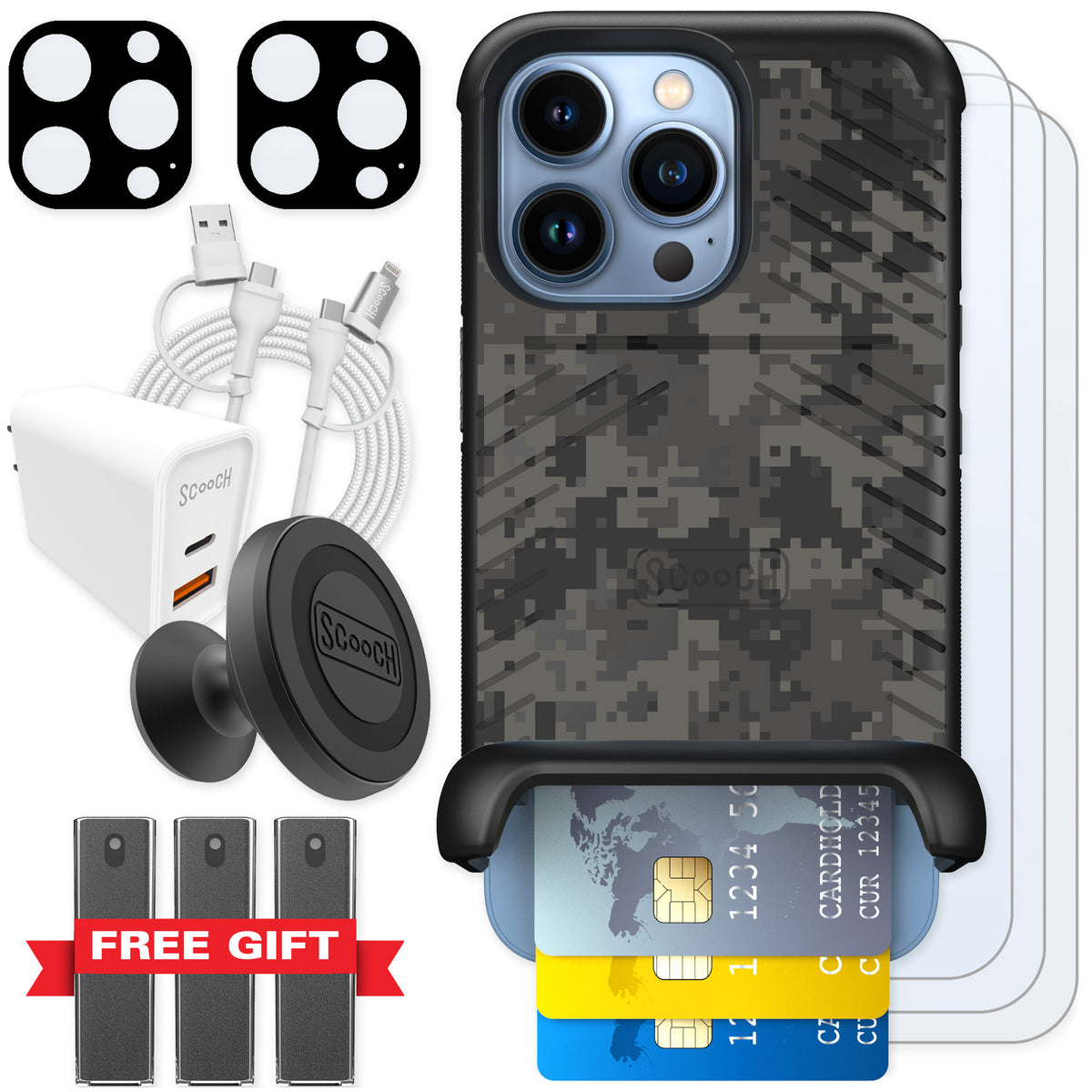 Scooch Wingmate Digi Camo for iPhone 13 Pro — Ultimate Bundle