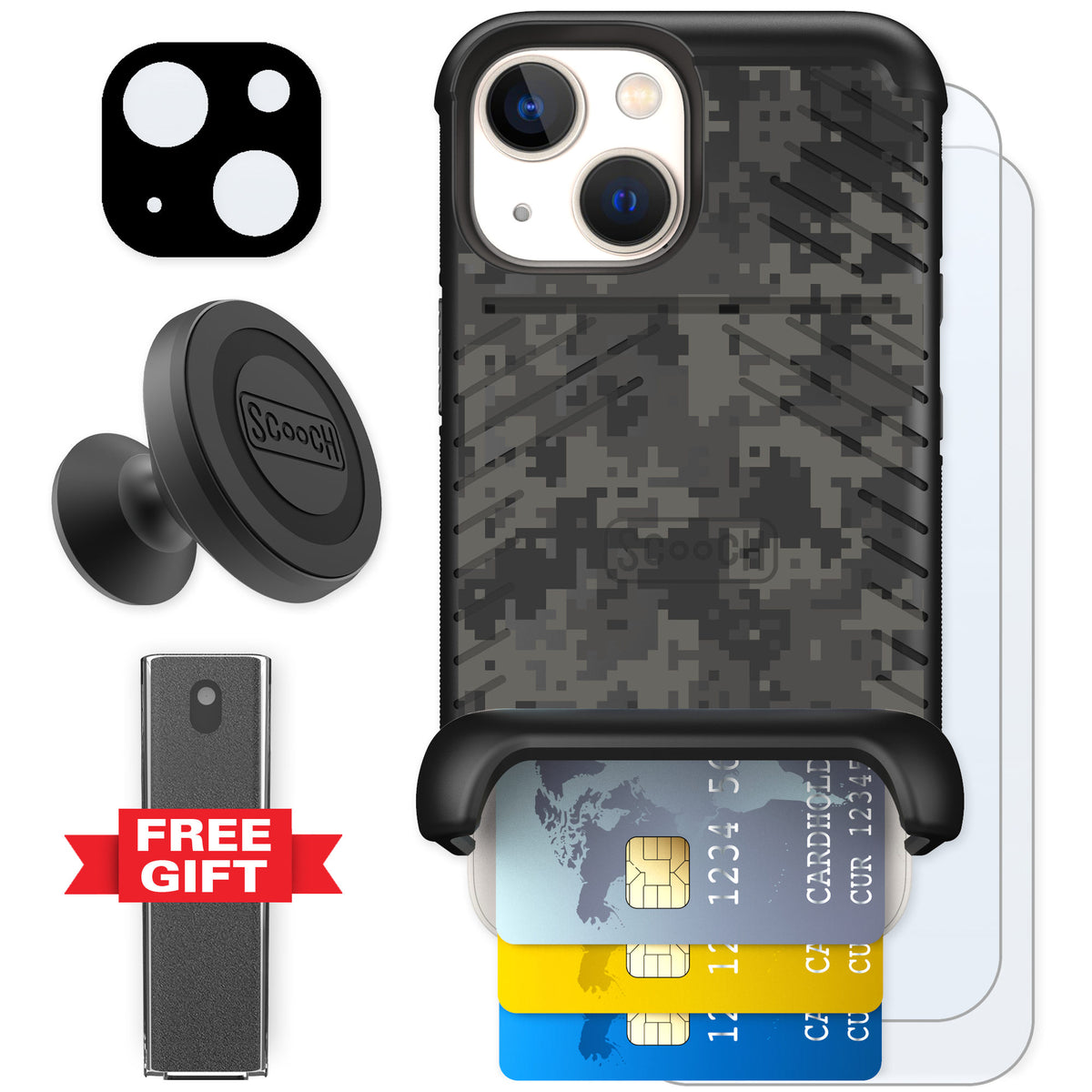 Scooch Wingmate Digi Camo for iPhone 13 mini — Defender Bundle