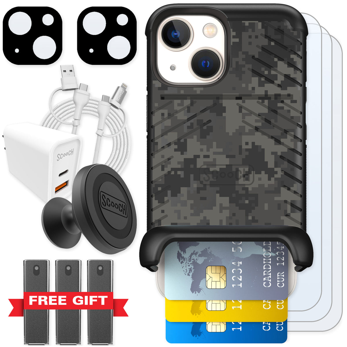 Scooch Wingmate Digi Camo for iPhone 13 mini — Ultimate Bundle