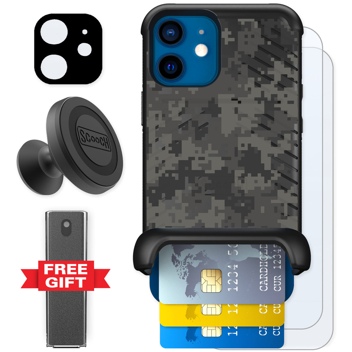 Scooch Wingmate Digi Camo for iPhone 12 mini — Defender Bundle
