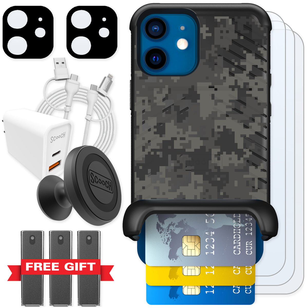 Scooch Wingmate Digi Camo for iPhone 12 mini — Ultimate Bundle