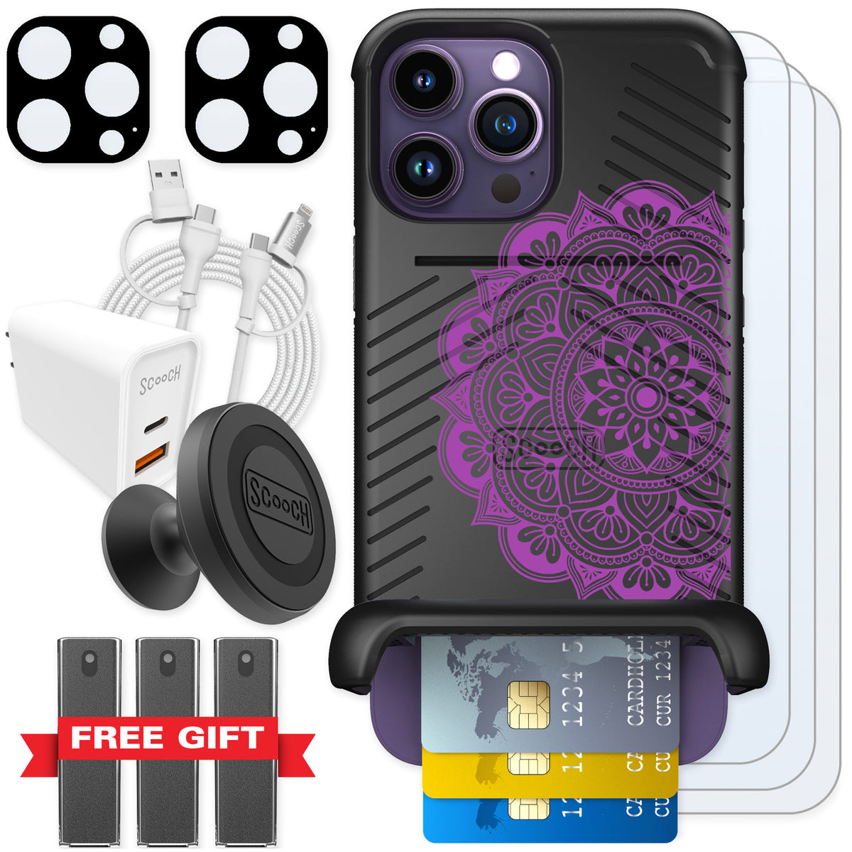 Scooch Wingmate Mandala Dreams for iPhone 14 Pro Max — Ultimate Bundle