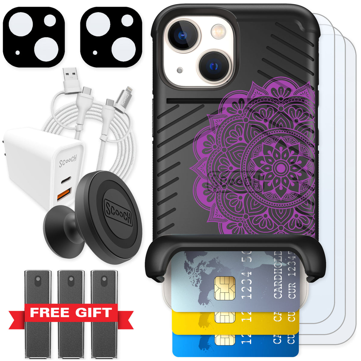 Scooch Wingmate Mandala Dreams for iPhone 13 mini — Ultimate Bundle