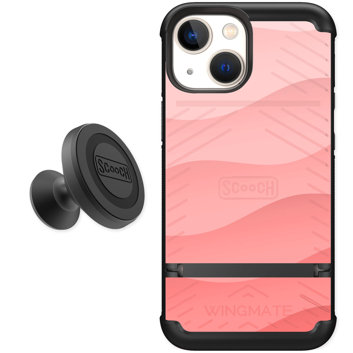 Scooch Wingmate Pink Waves for iPhone 13 mini — Starter Bundle