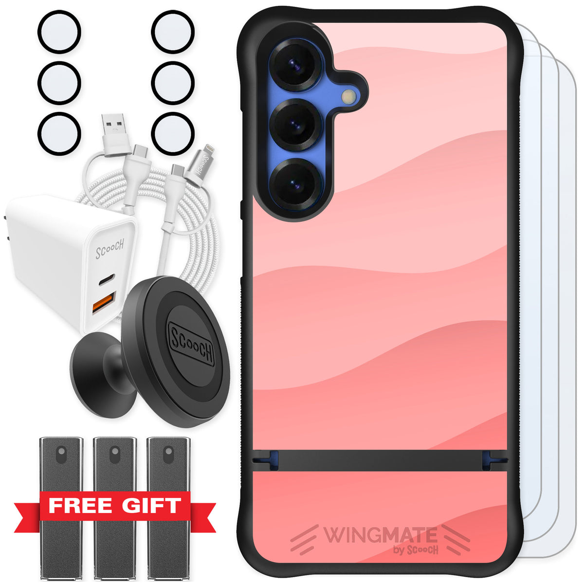Scooch Wingmate Pink Waves for Galaxy S25 — Ultimate Bundle