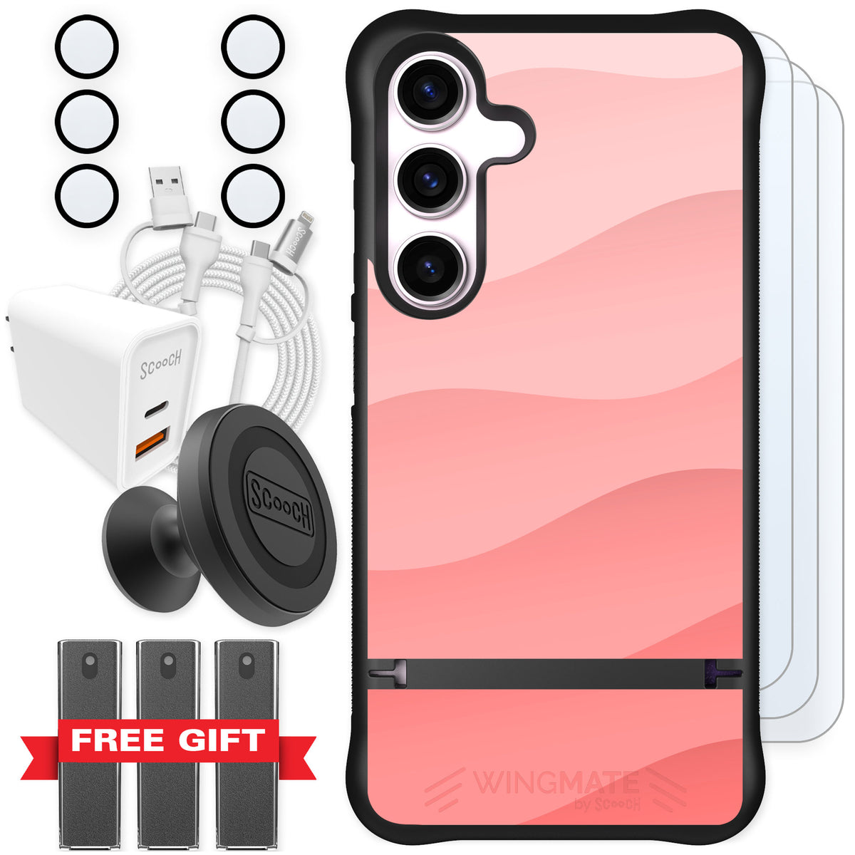 Scooch Wingmate Pink Waves for Galaxy S24 — Ultimate Bundle