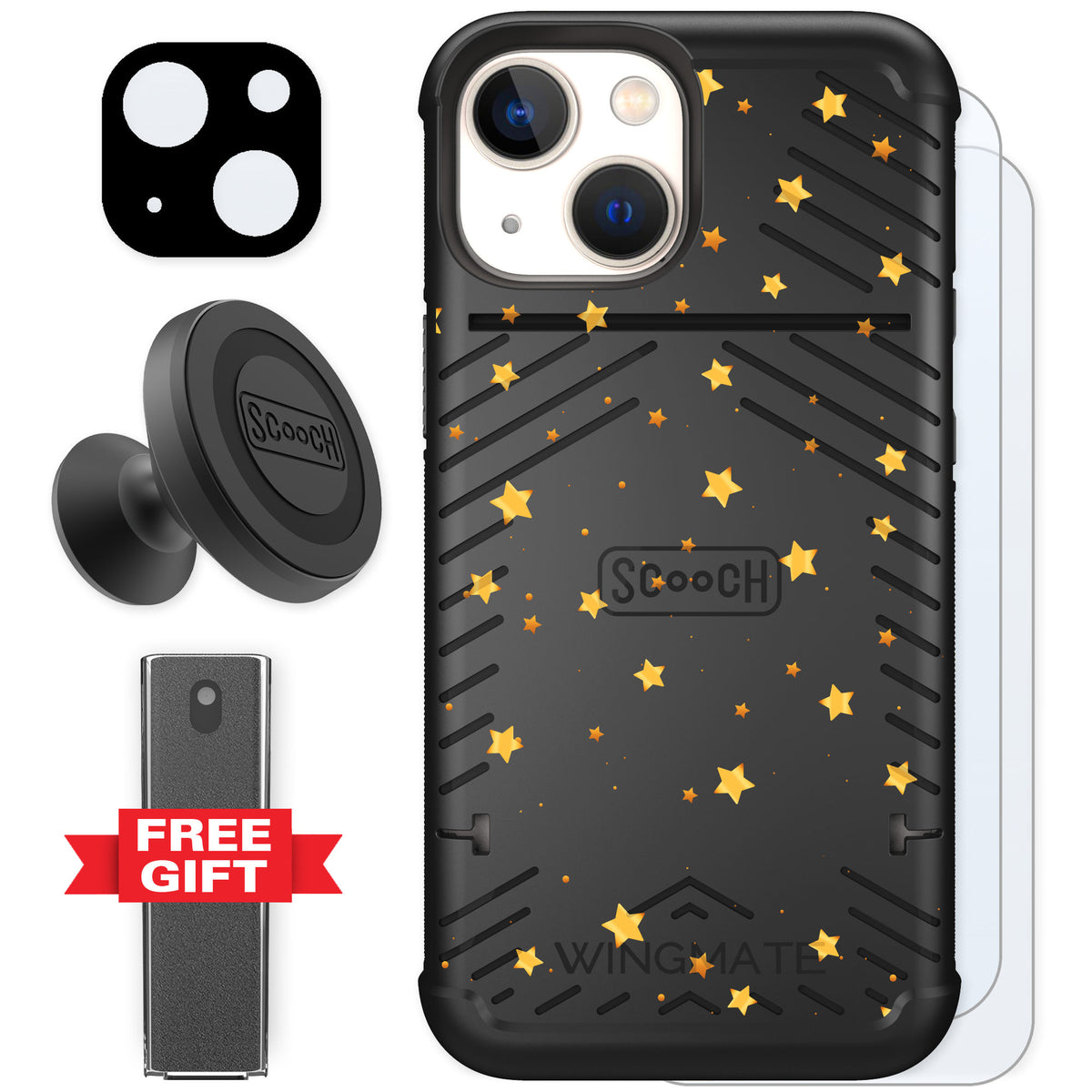 Scooch Wingmate Gold Stars for iPhone 13 mini β Defender Bundle