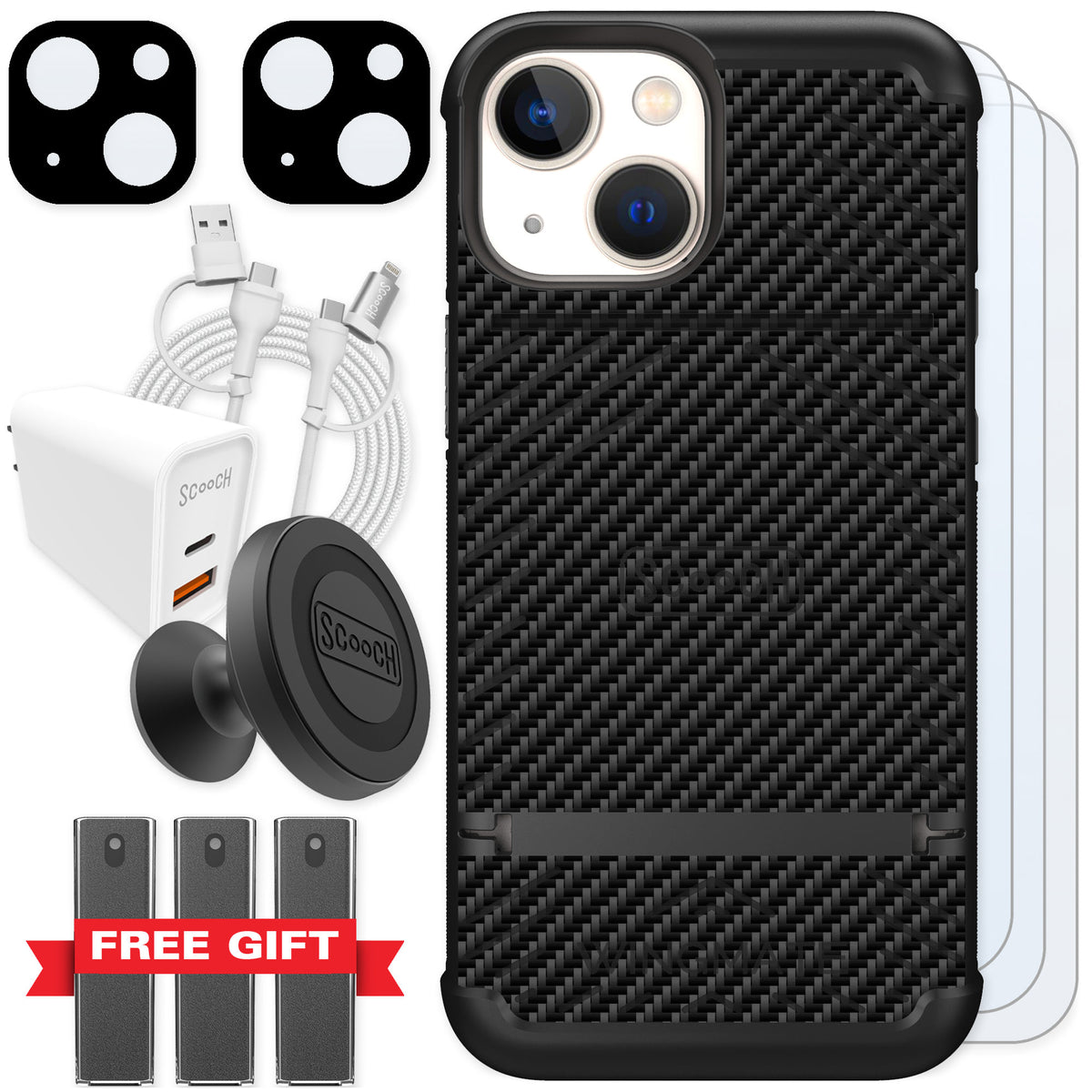 Scooch Wingmate Carbon Fiber for iPhone 13 mini — Ultimate Bundle