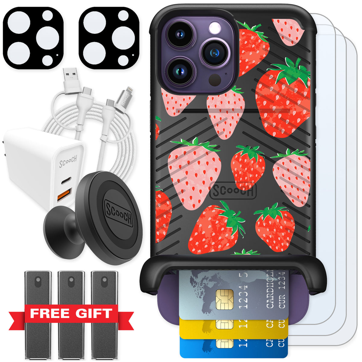 Scooch Wingmate Strawberry Fields for iPhone 14 Pro Max — Ultimate Bundle