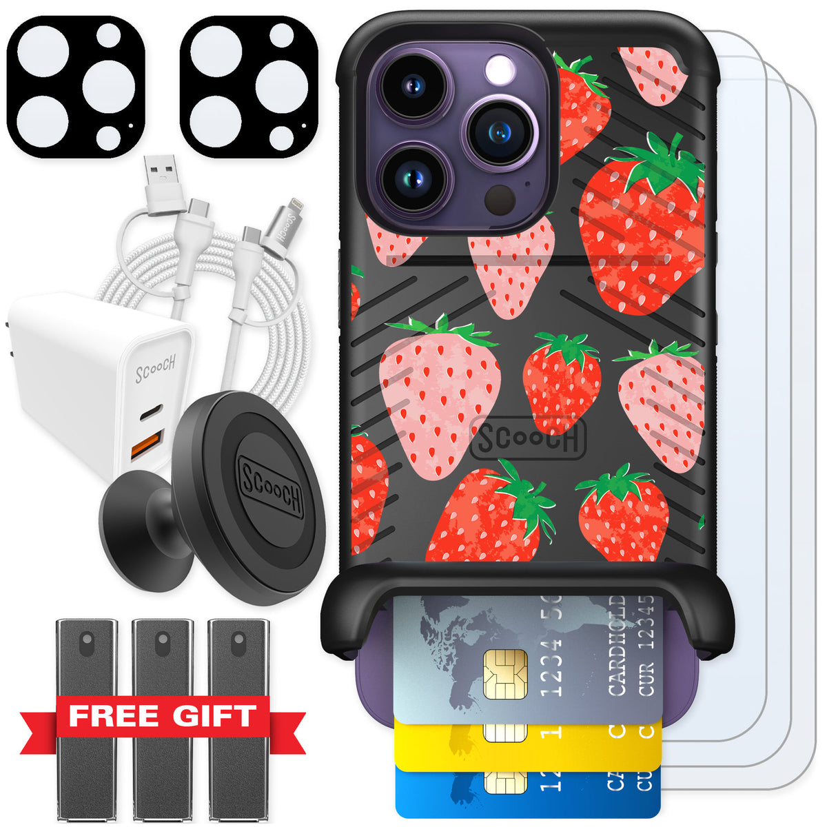Scooch Wingmate Strawberry Fields for iPhone 14 Pro — Ultimate Bundle