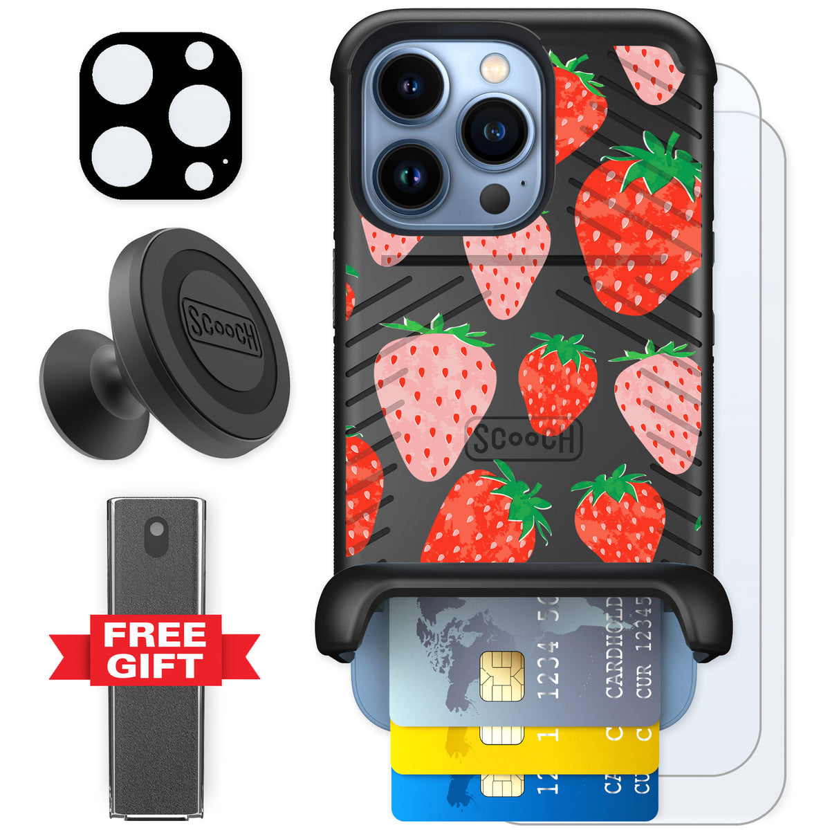 Scooch Wingmate Strawberry Fields for iPhone 13 Pro — Defender Bundle