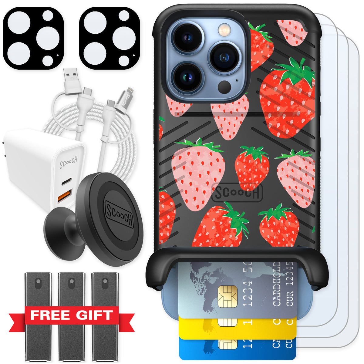 Scooch Wingmate Strawberry Fields for iPhone 13 Pro — Ultimate Bundle