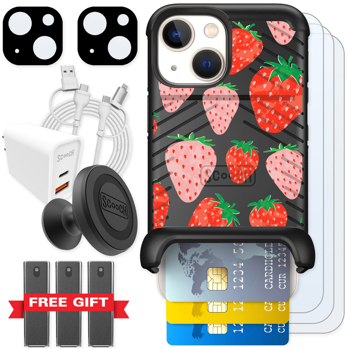Scooch Wingmate Strawberry Fields for iPhone 13 mini — Ultimate Bundle