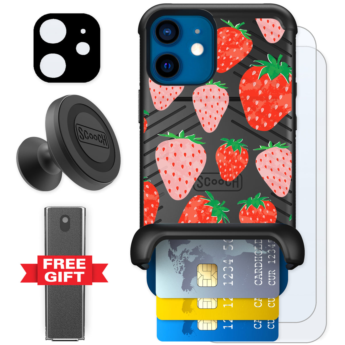 Scooch Wingmate Strawberry Fields for iPhone 12 mini — Defender Bundle