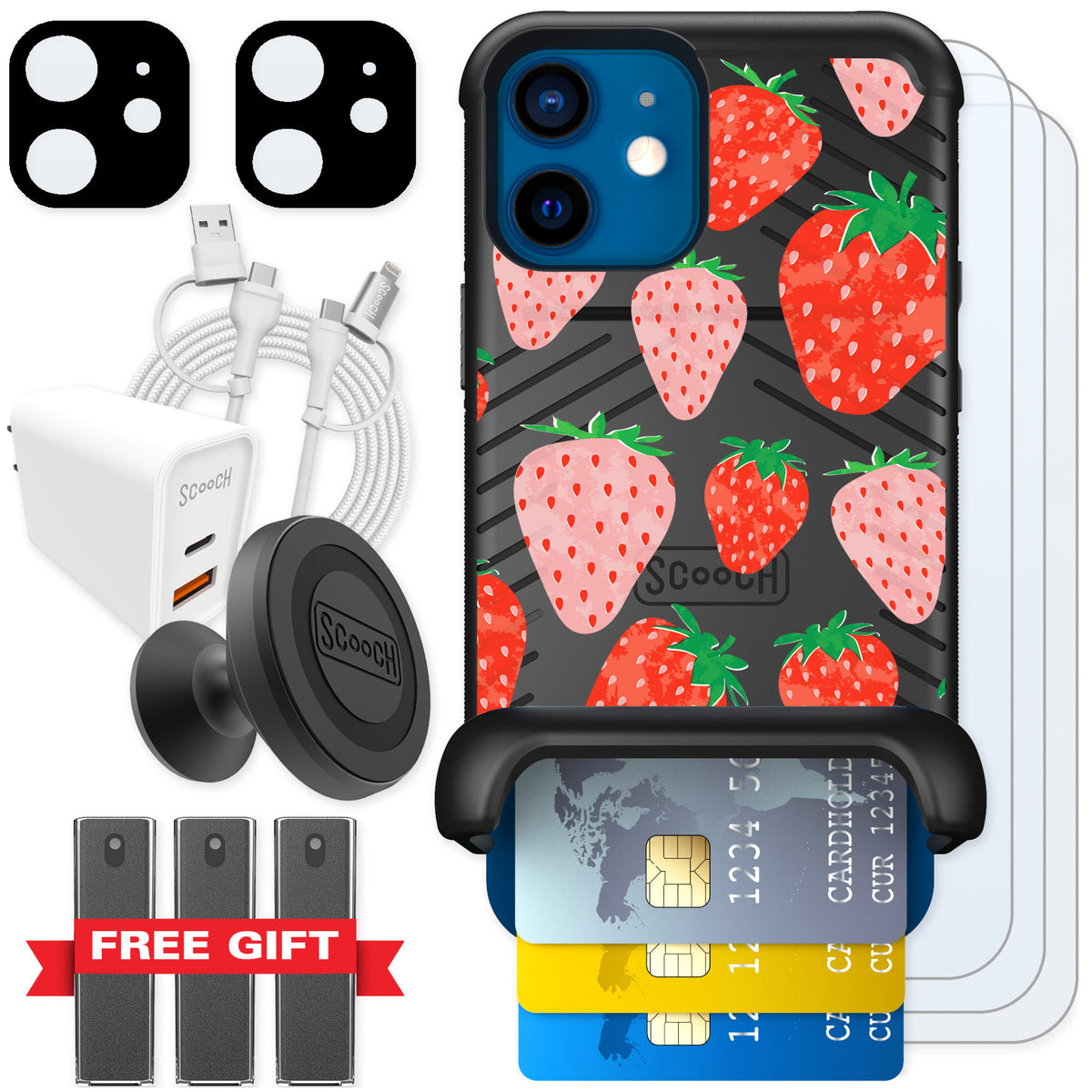 Scooch Wingmate Strawberry Fields for iPhone 12 mini — Ultimate Bundle
