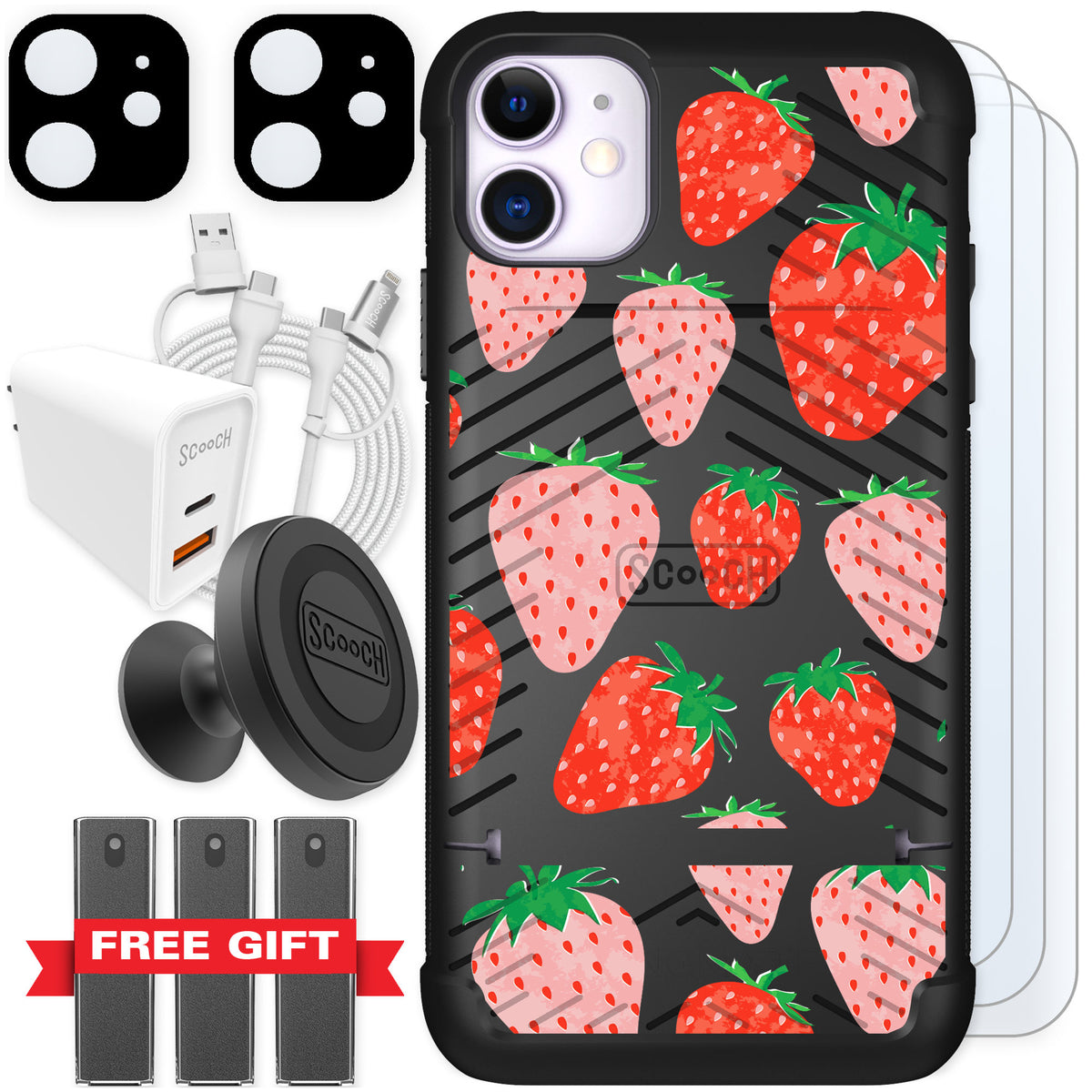 Scooch Wingmate Strawberry Fields for iPhone 11 — Ultimate Bundle
